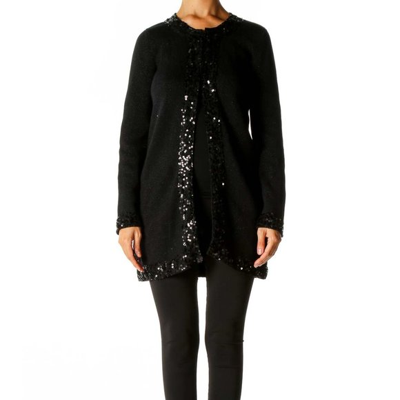 Women's Medium Black Sequined Cardigan Sweater Plus New Sequined Purse - Picture 2 of 13